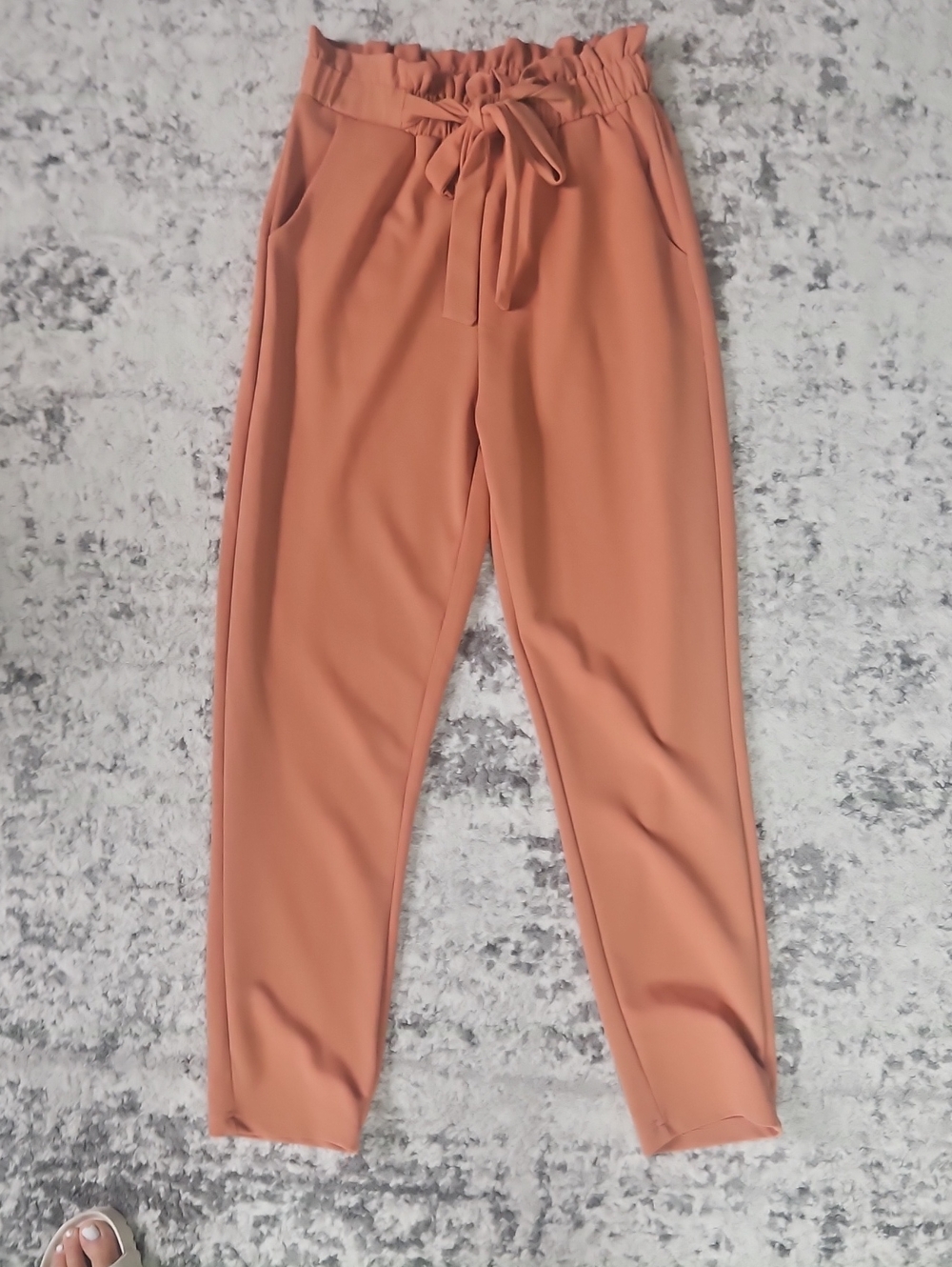 Soho Apparel Paperbag Tie Waist Pants - Terracotta Orange